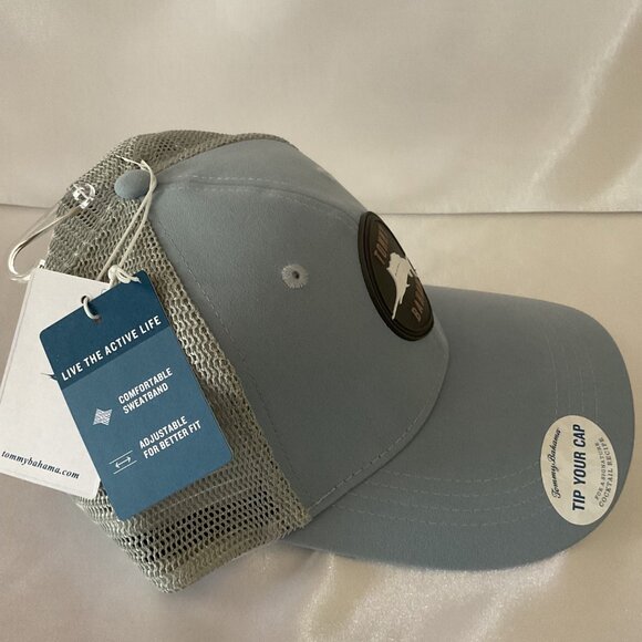 Tommy Bahama Blue Adjustable Trucker Hat With Mesh Back & Dolphin Logo - Picture 3 of 6
